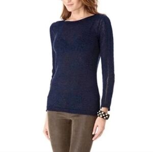 RACHEL ZOE Sweater Open Weave Dark Blue Knit SZ XL Long Sleeves Cotton Tunic